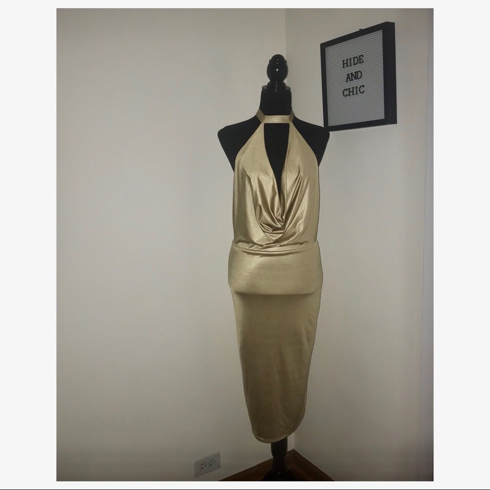 NBD COWL HALTER NECK MIDI BODYCON DRESS - Picture 3 of 8